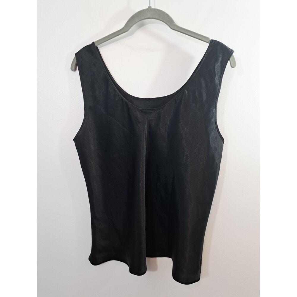 Delicates Women's Black Satin Tanktop Shell Large Vintage